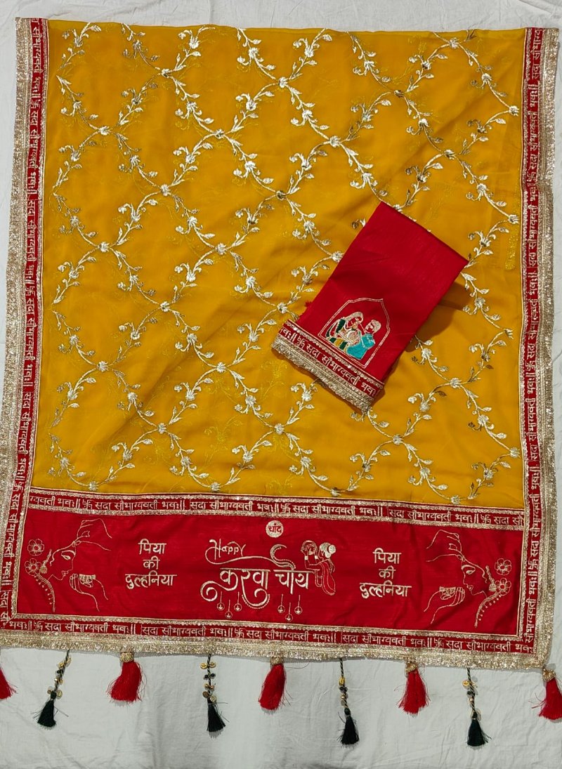 Tew Soft Georgette Zari Sequance Work Karva Chauth Special Saree